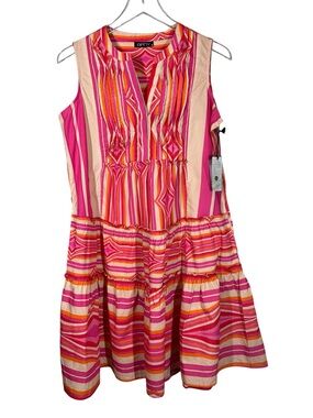 APNY Women's Medium Pink Orange Multi Color Sleeveless Layered Ruffle Dress